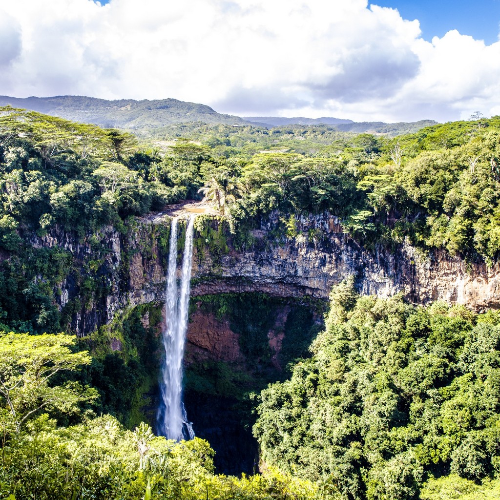 A breathtaking high angle shot of the Chamarel Waterfall in Mauritius