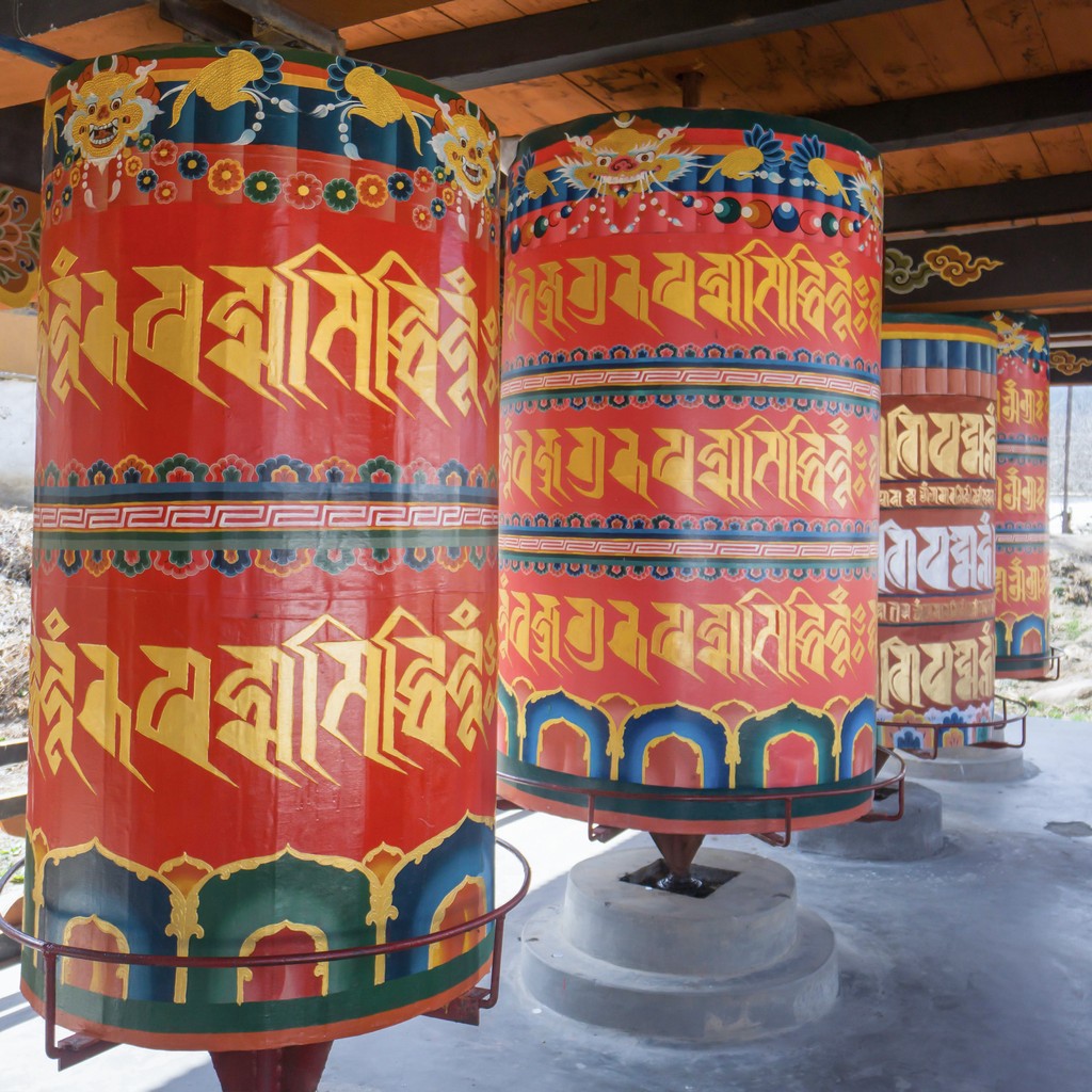 Religious prayer wheels in Bhutan